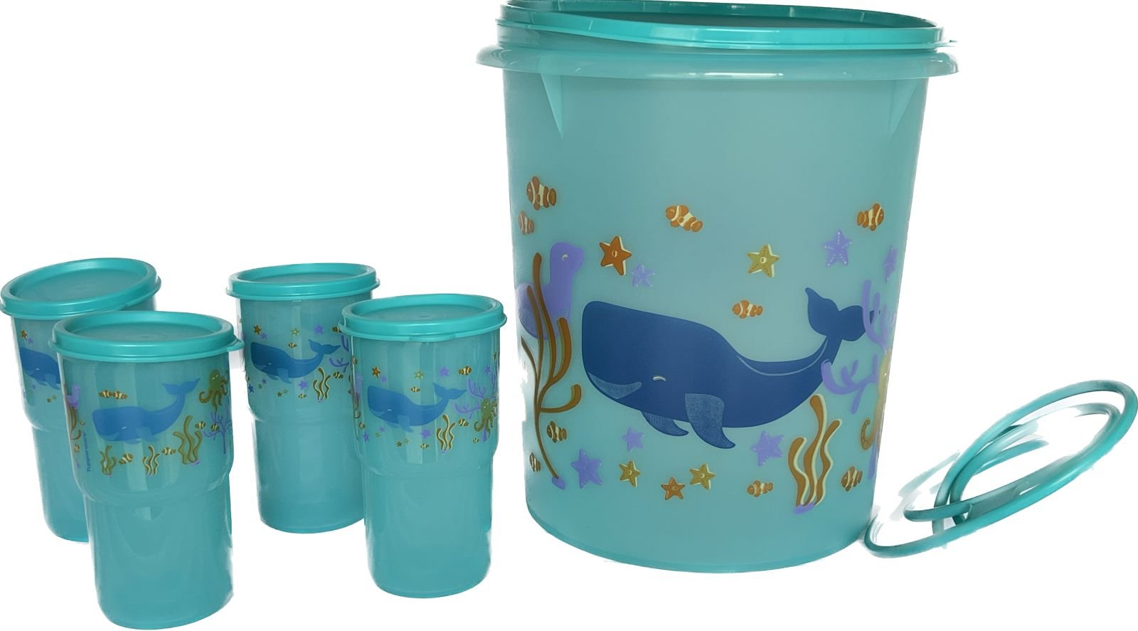 set cubeton 8 l c asa y 4 vasos c tapa caribe mar cubeton vasos tupperware