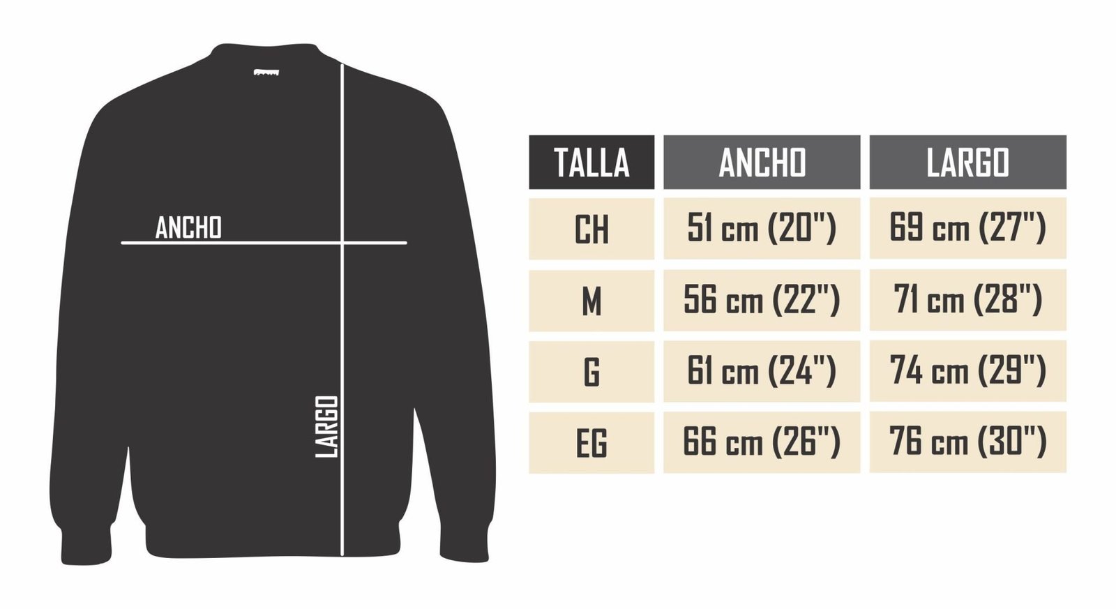 GUIA DE TALLAS SUDADERA C0700 guía de tallas sudaderas